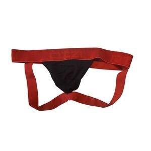 DEZI Mens Athletic Jockstrap Red Black Elastic Logo Waistband Underwear